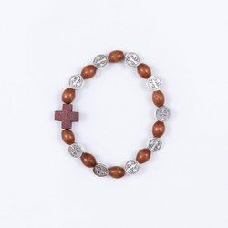 Bransoletka - dziesiątek różańca - drewno - św. Benedykt