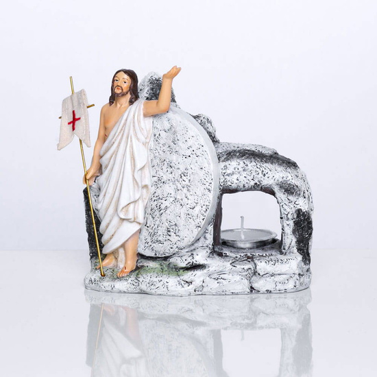 Świecznik wielkanocny - Jezus Zmartwychwstały grota ze świeczką