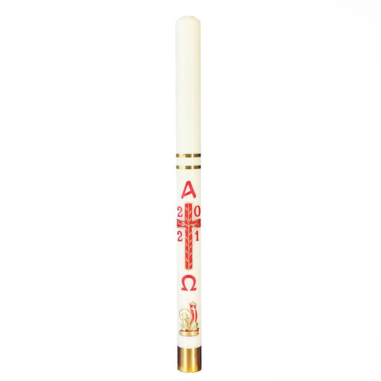 Paschał biały krzyż czerwony z aplikacją baranek złoty 3,5 kg