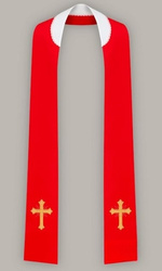 Stuła haftowana z krzyżem prostym - wąska jednostronna (czerwona)