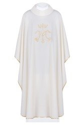 Ecru ornat haftowany z symbolem Maryjnym z koroną