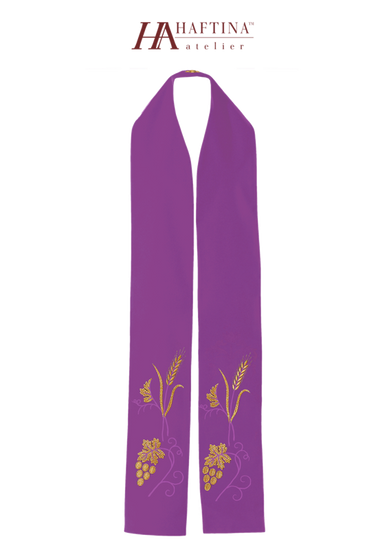 Fioletowa stuła haftowana "Winogrona i kłosy" 