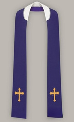 Stuła haftowana krzyż prosty - wąska jednostronna (fioletowa)