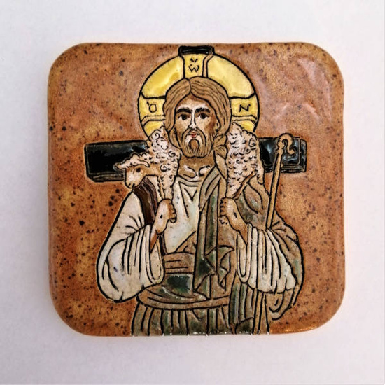 Ikona ceramiczna - Baranek i Pasterz