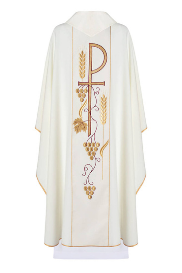 Ecru ornat haftowany z symbolem Kielicha IHS