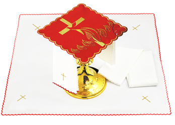 Bielizna kielichowa haftowana z symbolem krzyża i płomieni