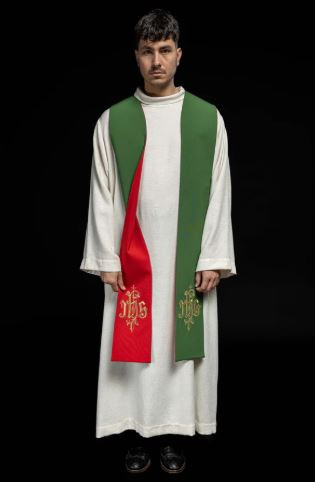 Stuła Dwustronna Haftowana IHS zielono-czerwona