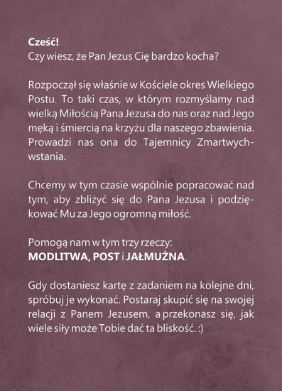 Zadania na Wielki Post dla dzieci - zestaw 24 kpl.