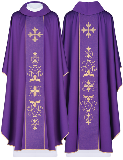 Ornat fioletowy z krzyżem i ozdobnym pasem