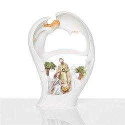 Szopka bożonarodzeniowa - Święta Rodzina - Anioł - świecący - Bianco