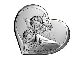 Srebrny obrazek Anioł z latarenką w "sercu" z napisem