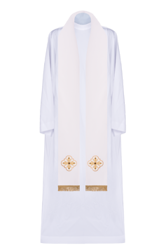 Stuła kapłańska haftowana zdobiona kamieniami fasetowanymi i zakończona frędzlami