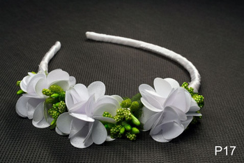 Biało-zielona opaska komunijna do włosów