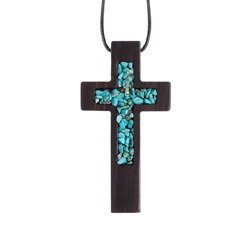 Naszyjnik - Krzyż drewniany kamień naturalny