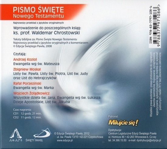 Wiara rodzi się ze słuchania. Pismo Święte Nowego Testamentu. Audiobook MP3