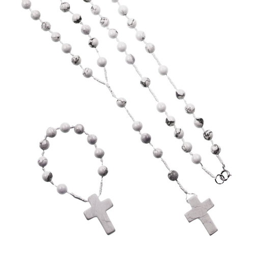 Zestaw - różaniec - dziesiątek różańca - biały turkus - kamień naturalny - White Howlite Turquise - zapinanie - Pietra
