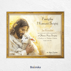 Pamiątka Pierwszej Komunii Świętej z personalizacją - ramka złota