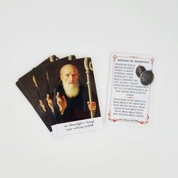 Obrazek plastikowy z modlitwą św. Benedykt z Nursji i jego cudowny medalik