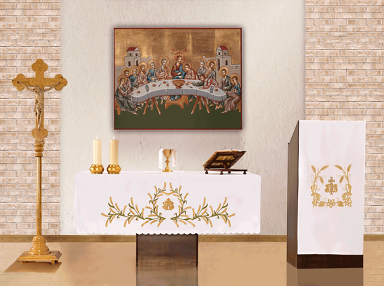 Obrus ołtarzowy z haftem czołowym IHS