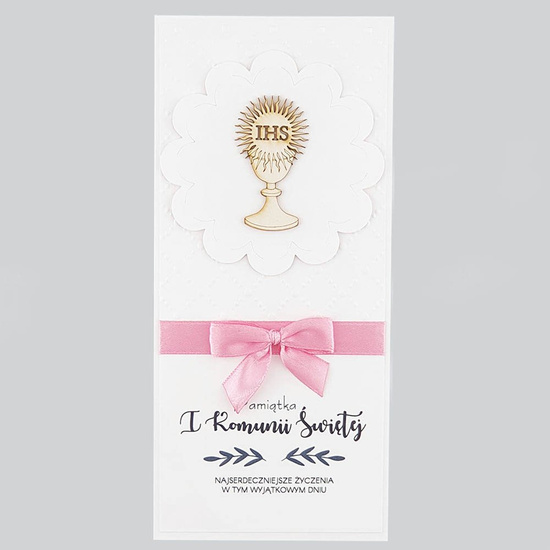 Kartka Pamiątka I Komunii Świętej - różowy