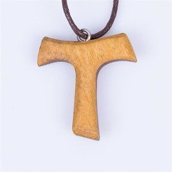 Naszyjnik - krzyżyk Tau - drewno - rzemyk
