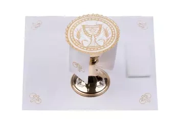 Komplet Lniany z symbolem eucharystycznym JHS
