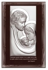 Obrazek z wizerunkiem Św. Rodziny na brązowym prostokątnym panelu z cytatem