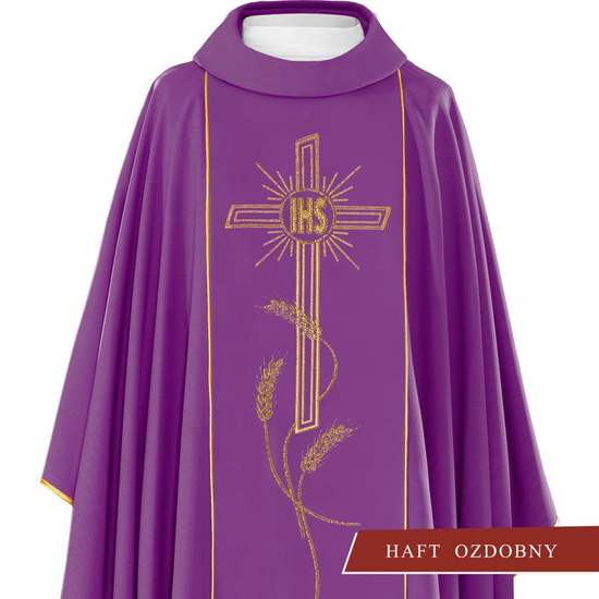 Fioletowy ornat haftowany "Krzyż z symbolem IHS" 