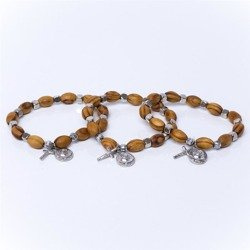 Drewniana bransoletka z krzyżykiem i różą