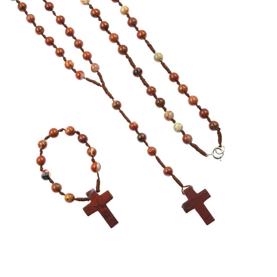 Zestaw - różaniec - dziesiątek różańca - czerwony jaspis - kamień naturalny - zapinanie - Pietra