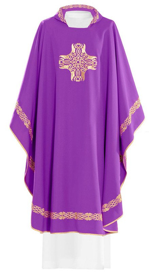 Fioletowy ornat haftowany "Krzyż ze zdobieniami"  