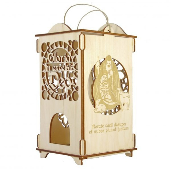Lampion witrażowy adwentowy, drewniany