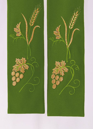Zielona stuła haftowana "Winogrona i kłosy"  
