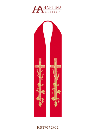 Czerwona stuła kapłańska haftowana "Krzyż" 