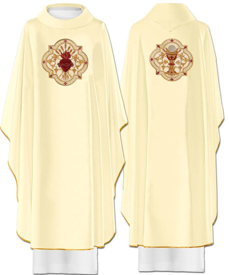 Ecru ornat haftowany "Serce Pana Jezusa i IHS"