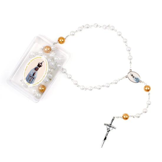 Różaniec szklany w pudełku - Matka Boża Fatimska - 0,8x0,10 cm