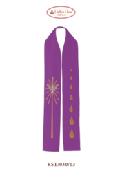 Fioletowa stuła haftrowana z symbolem Ducha Św. i płomieni