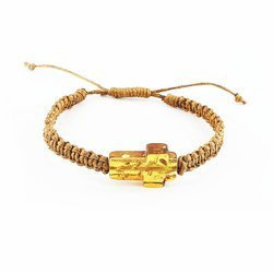 Bransoletka pleciona z bursztynowym krzyżykiem