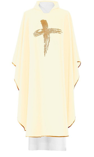 Ecru ornat liturgiczny haftowany symbol "Krzyż" 