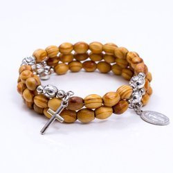 Bransoletka - różaniec na rękę - drewno - 6/8 mm - Matka Boża Niepokalana