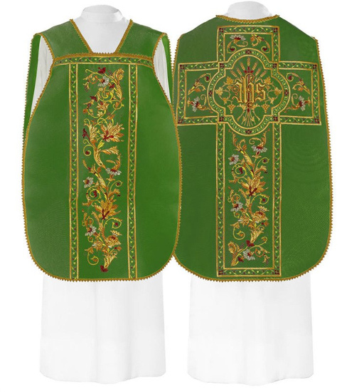 Zielony ornat rzymski haftowany IHS 