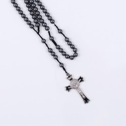 Różaniec - hematyt - 10 mm - św. Benedykt