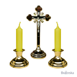 Komplet Kolędowy Złoty Zestaw Krzyż Świeczniki Świece Pudełko