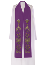 Fioletowa stuła kapłańska kielich IHS