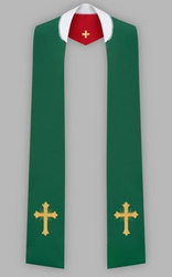 Stuła haftowana z krzyżem prostym - szeroka dwustronna (zielona i czerwona)
