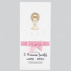 Kartka Pamiątka I Komunii Świętej - różowy