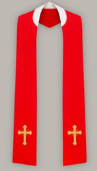 Stuła haftowana z krzyżem prostym - szeroka jednostronna (czerwona)
