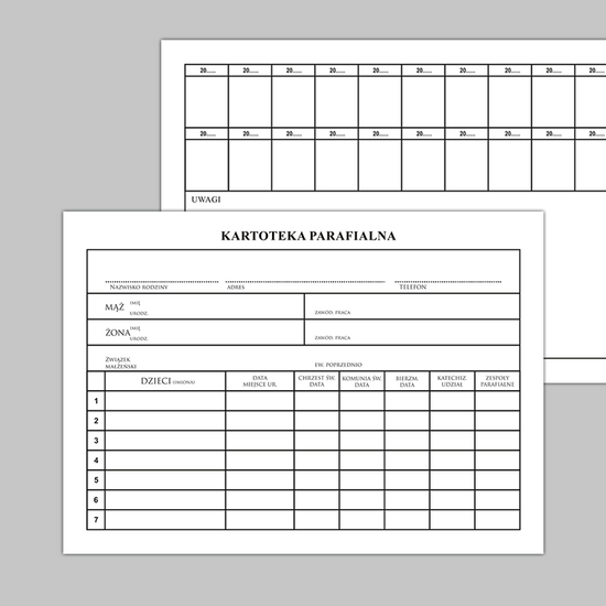 Kartoteka parafialna - 100 szt.
