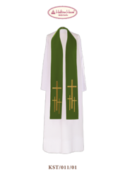 Zielona stuła haftowana z symbolem trzech krzyży