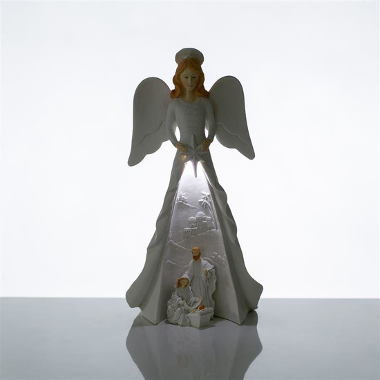 Szopka bożonarodzeniowa - Święta Rodzina - Anioł - świecąca - Bianco